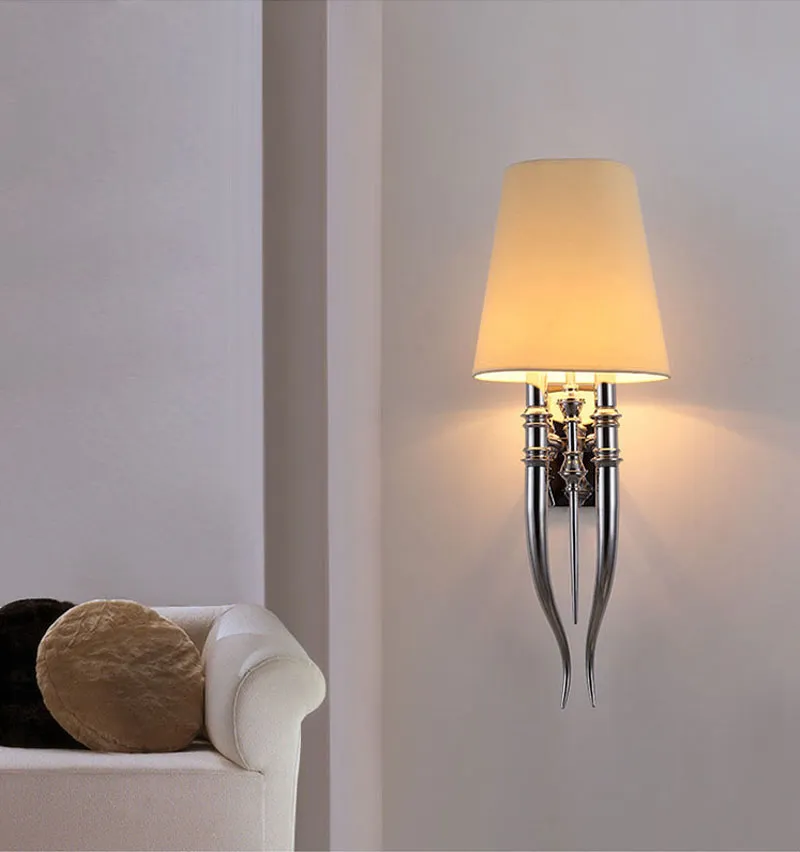 Modern elegant horn metal fabric wall lamps hotel wall lights E14 bulb lighting fixture living room wall sconces