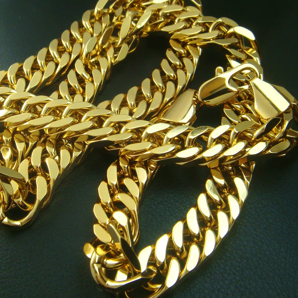 Herren 18K 18CT Gold Filled 50 60 70cm Länge 10mm Breite Heavy Cool Halskette N111317e