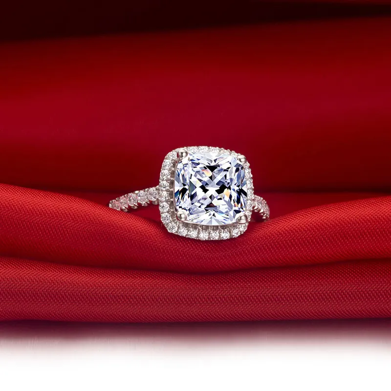 S925 6 6mm 1CT belle conception coussin diamants synthétiques bague de fiançailles en argent sterling promesse de mariage de mariée or blanc Color241p