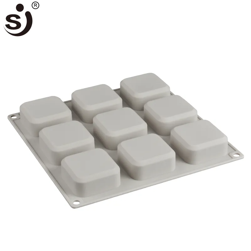 Handgjorda silikonformar 9-kavitet mögel säker bakvara fyrkantig tvål mögel tillverkare bakverktyg för kakor bröd apparater1292j