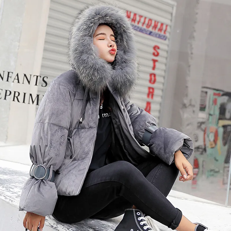 Ly Varey Lin Women Winter Cotton Padded Jacket Coats Warm Thickened Short Velvet Parka Female Hooded Fur Collar Casual Outerwear S18101504