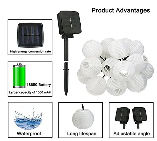 20 White Lanterns - Indoor Outdoor Mini Nylon LED String Lights Solar Powered Operated256f