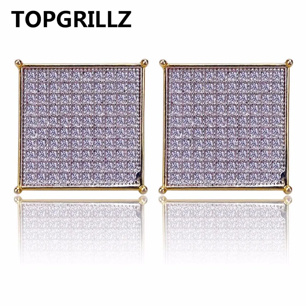 TOPGRILLZ мужские блестящие ювелирные серьги в стиле хип-хоп золотого цвета со льдом микро-паве кубический циркон Lab D серьги-гвоздики с винтом сзади3060