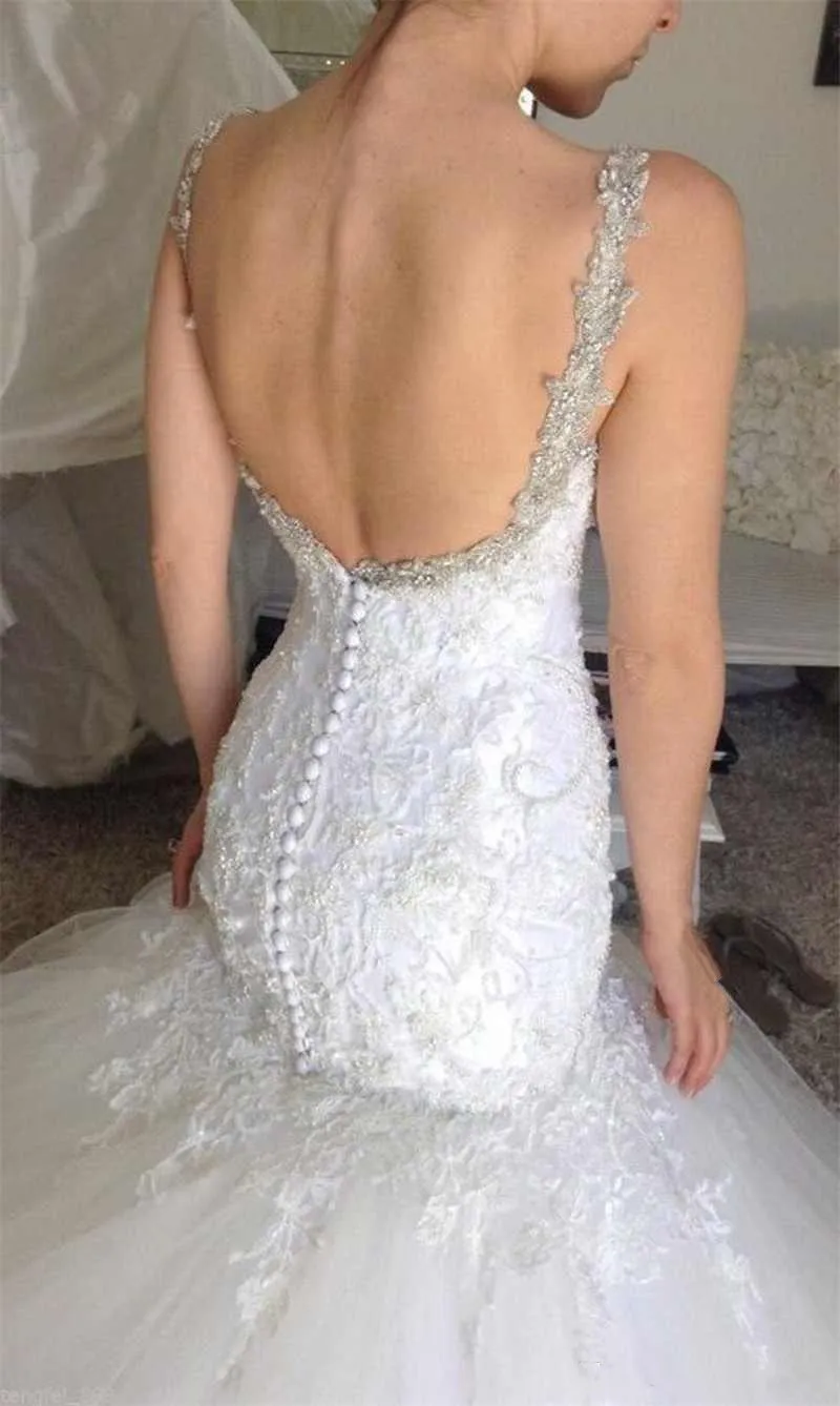 Mermaid Backless Vintage Dresses Lace Appliques Sexy Spaghetti Neck Bridal Gowns New Fashion Wedding Dress
