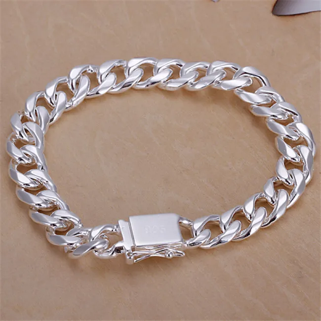 Wedding gifts square buckle side men's 925 silver bracelet JSPB037 Beast gift men and women sterling silver plated Charm bra259b