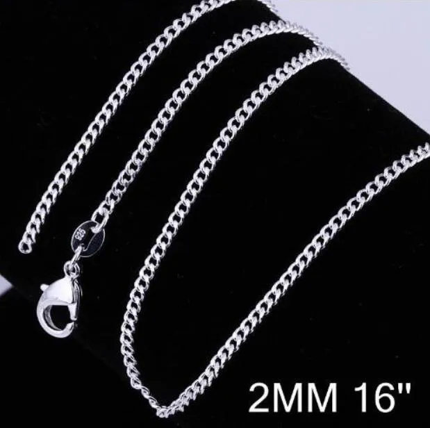 2MM 925 Sterling Zilver Curb Chain Ketting Mode Vrouwen Kreeft Sluitingen Kettingen Sieraden 16 18 20 22 24 26 inch GA262224g