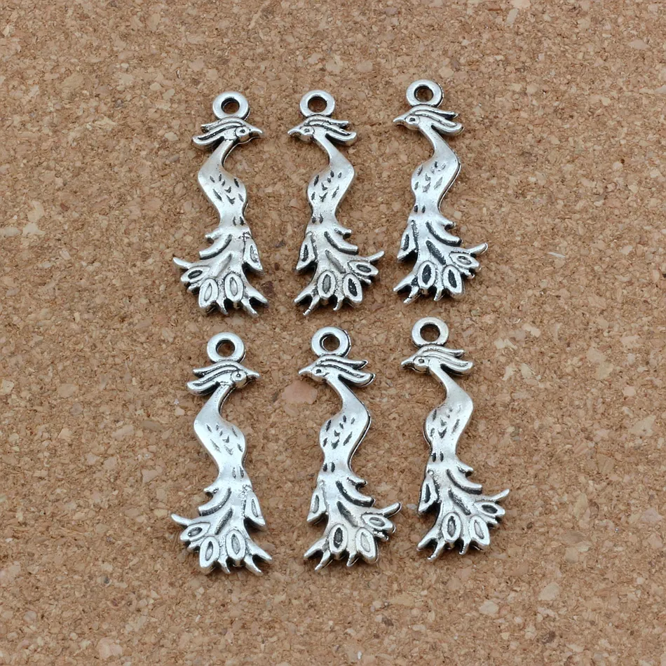 100 Uds. Colgantes antiguos de plata con forma de Fénix para hacer joyas, pendientes, collar y pulsera, 11, 5x32mm, A-252334u