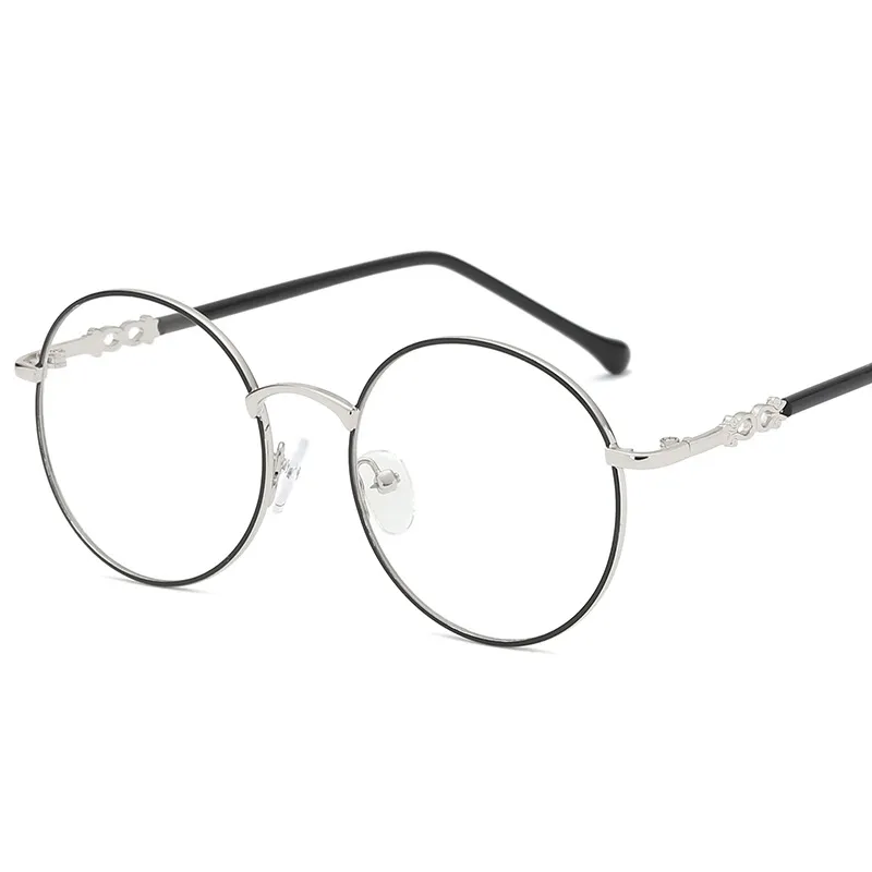 新しい女性メガネ光学フレームメタルラウンドグラスフレームクリアレンズアイウェアブラックシアゴールドアイガラスFML2844