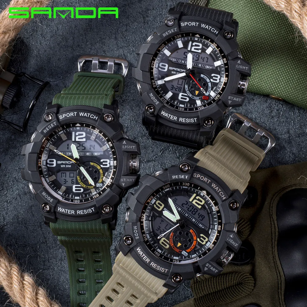 SANDA цифровые часы мужские военные армейские спортивные часы водонепроницаемые часы с календарем даты светодиодные электронные часы relogio masculino266p
