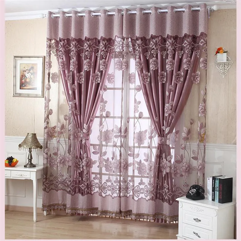 Flower Valance Blackout Gardiner Heminredning Gardiner Tiers för källaren GROMMET STYLA BLOMER TULL Dörrfönster Gardin Drap Pan328o