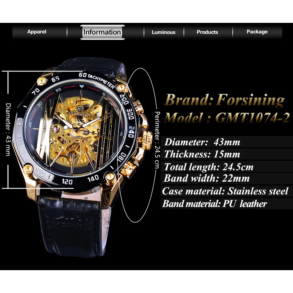 Forsining Grote Wijzerplaat Steampunk Ontwerp Luxe Gouden Gear Beweging Mannen Creatieve Opengewerkte Horloges Automatische Mechanische Horloges245e