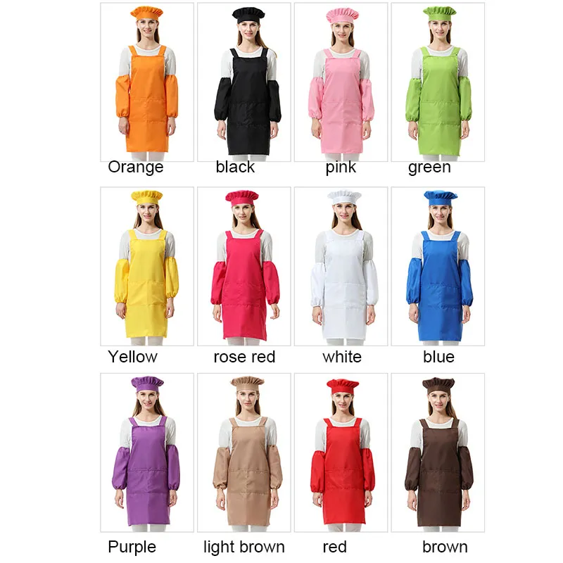 Customized Unisex polyester adult Kitchen Waists adult Aprons with Sleeve&Chef Hats for Painting Cooking Baking DHL