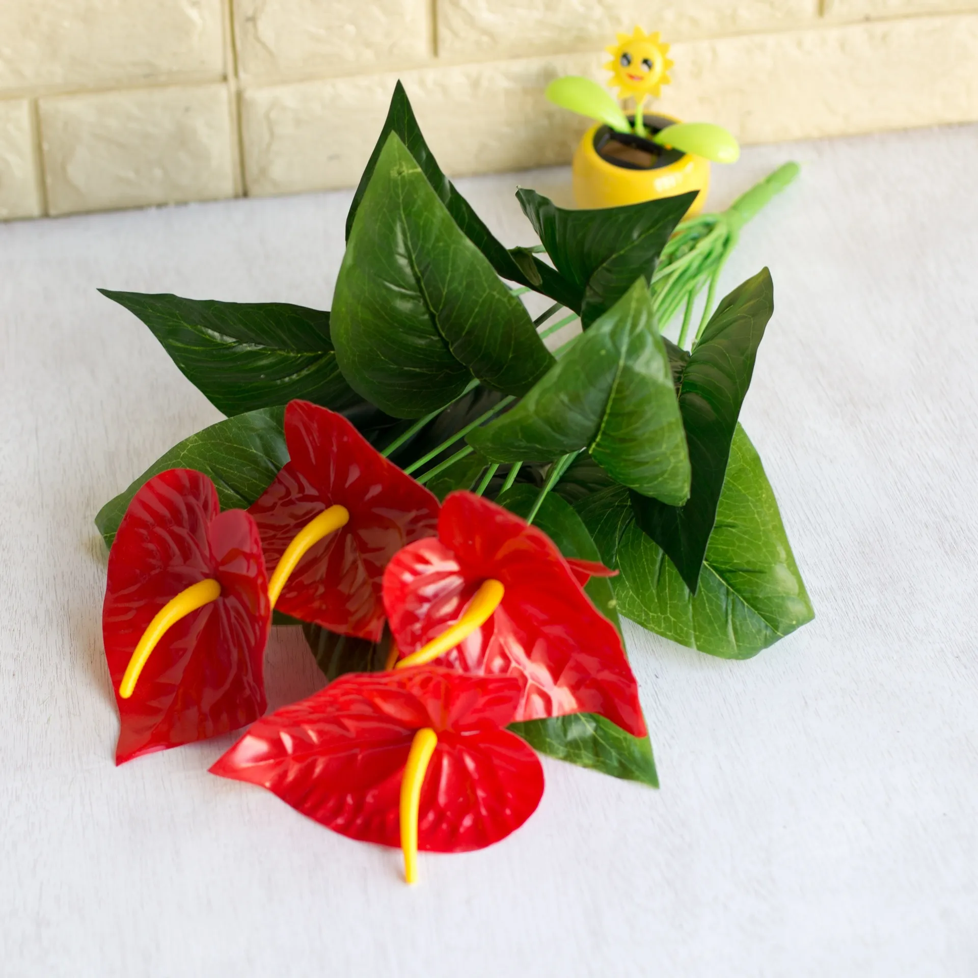 Hela 1 gäng 18 huvuden Artificial Anthurium Flower Potted Plant Silk Flower Home Decoration Shippin3956543