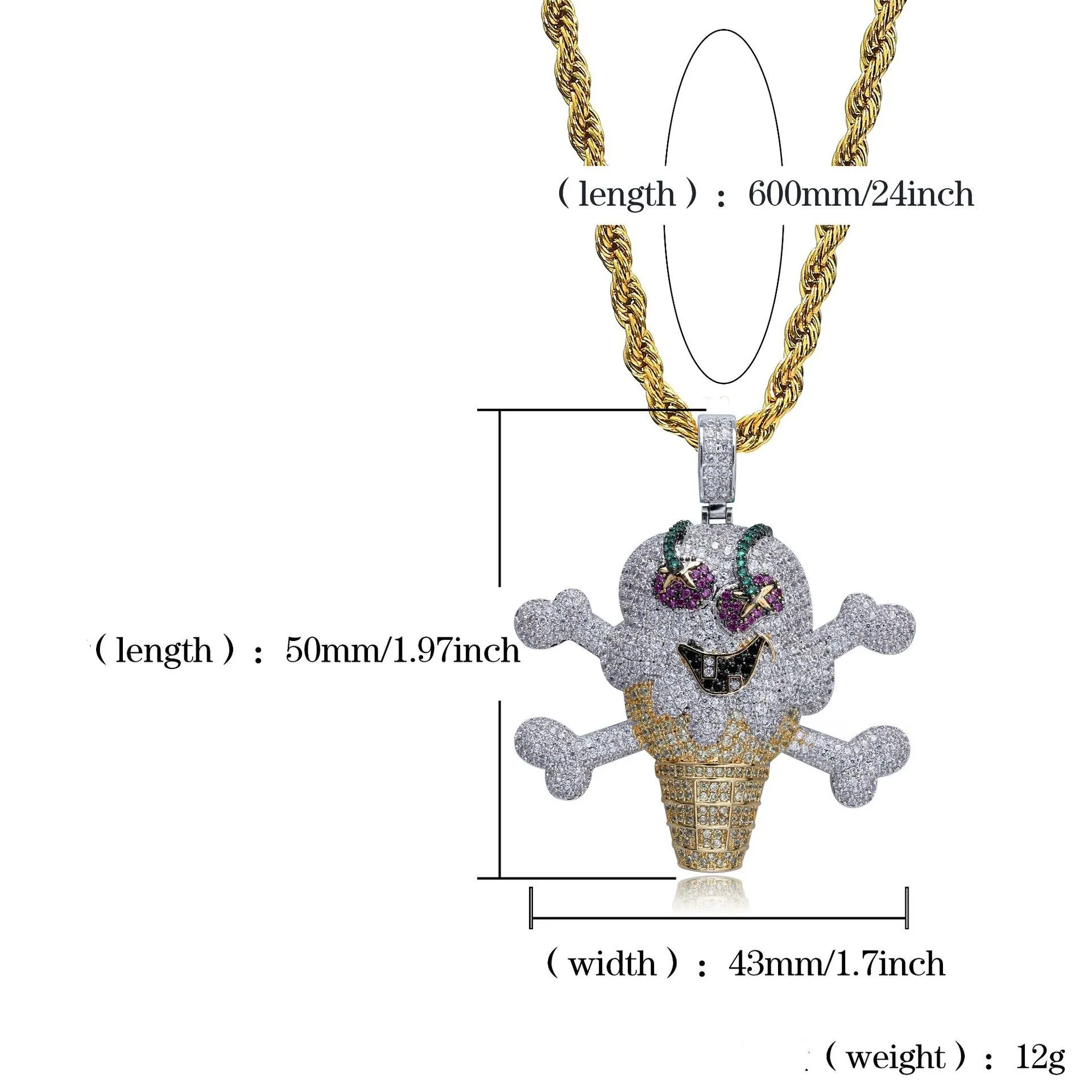 Iced Out Skull Ice Cream Shape Pendant Necklace Cubic Zircon Ice Cream Pendant Halsband med repkedja347f