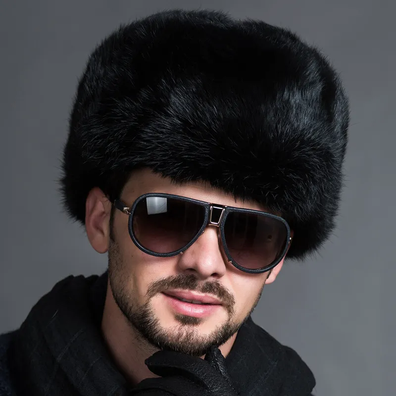 Naiveroo الموضة الروسية الذكور رجال الشتاء دافئ الفراء القبعات القبعات السود الصلبة الصلبة الكثافة أغطية ليفنغ الثلج قبعات الأذن دافئ 282g