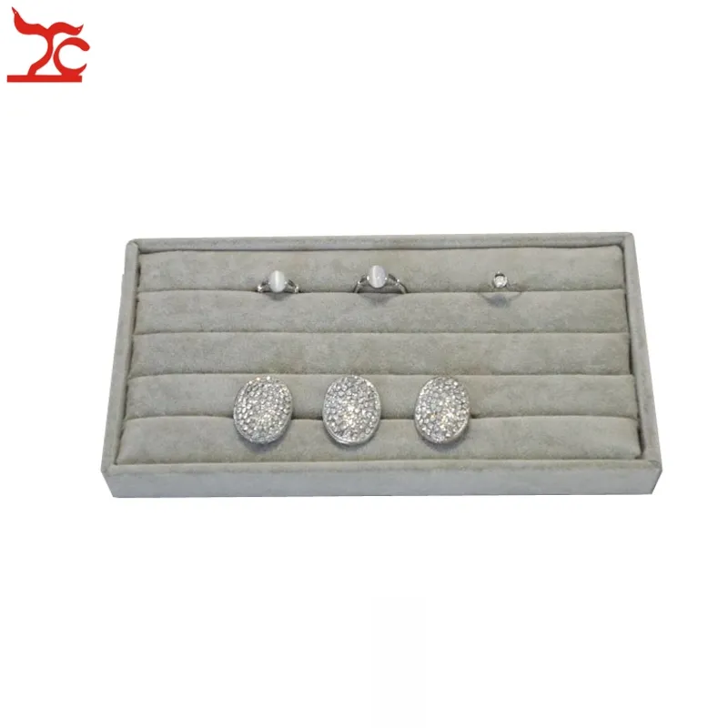 Populär grå sammet 11 22 cm smyckesplaybricka kit 3st pärla ring örhänge halsband lagringsorganisator box portable smycken magray311l