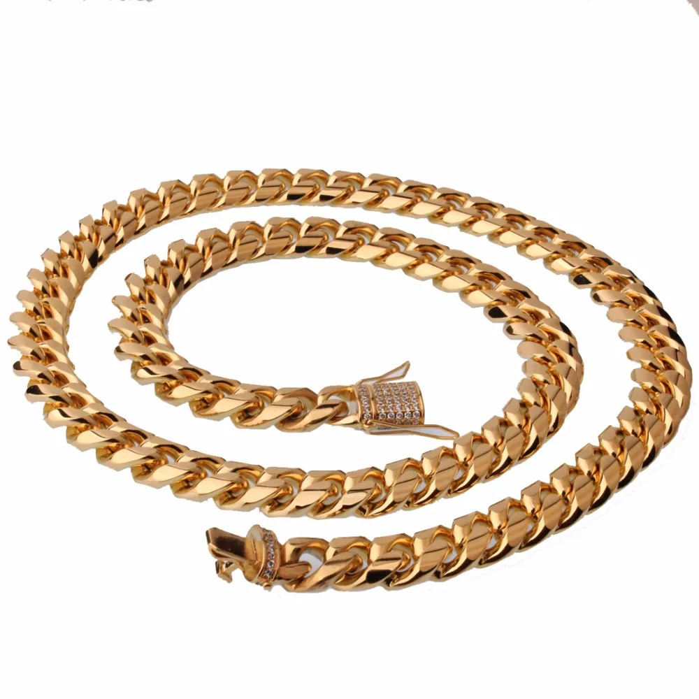 15 mm de ancho 8-40 pulgadas de longitud Biker para hombre Color oro Acero inoxidable Miami Curb Collar de cadena de eslabones cubanos o pulsera Jewelry274t