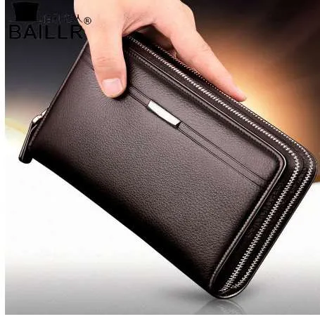 Double Zipper Men Clutch Bags High Quality PU Leather Wallet Man New Wallets Male Long Wallets Purses carteira masculina2707