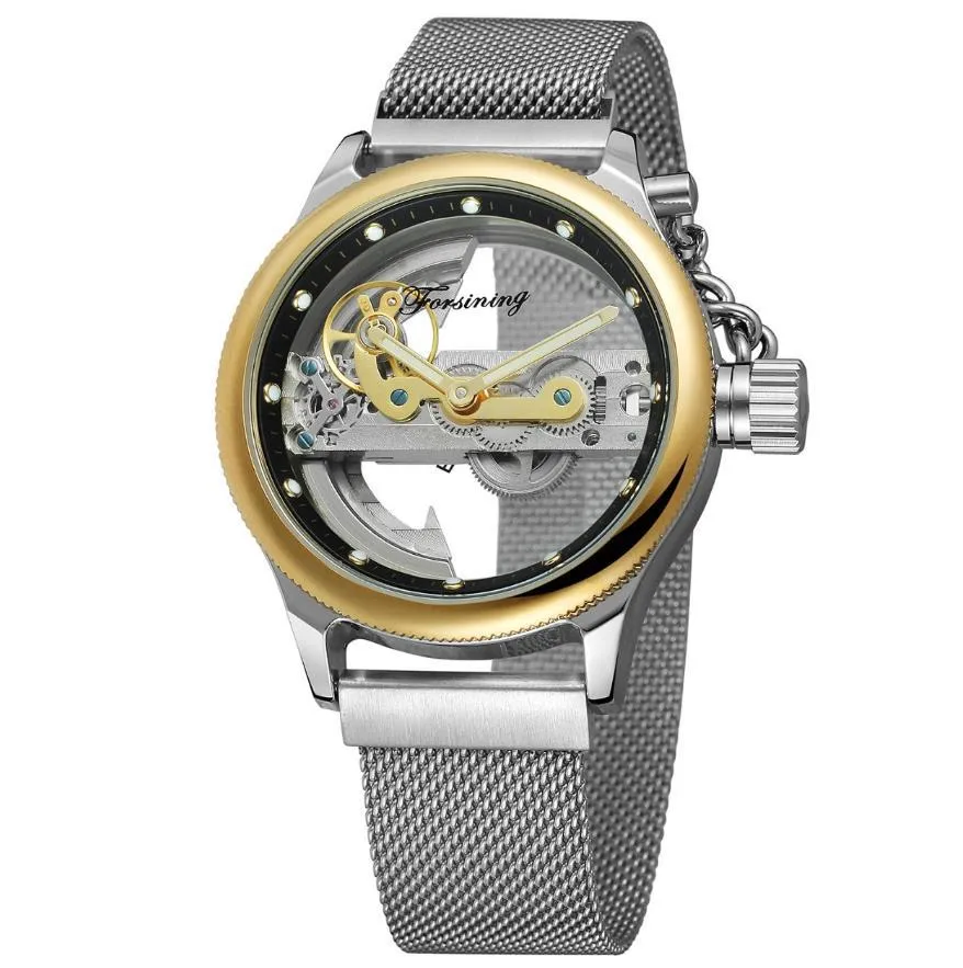 Wengle Nowy wysokiej jakości pojedynczy mostek w pełni automatyczny pasek z siatkiem przezroczystą sukienkę prezentową swobodne zegarki mechaniczne306y
