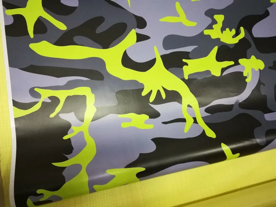 fluorescent yellow black gray urban arctic Camo Vinyl Car Wrap With air bubble Free Snow Camouflage Graphics Car Sticker 1.52x30m/ 5x98ft