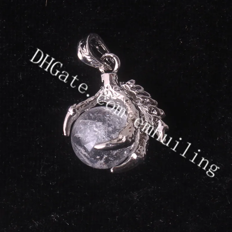 Silver Tone Dragon Claw Pendant Holding Semi Precious Stone Crystal Quartz Ball Pendant for Mens Gothic Power Healing Chakra Reiki Necklace