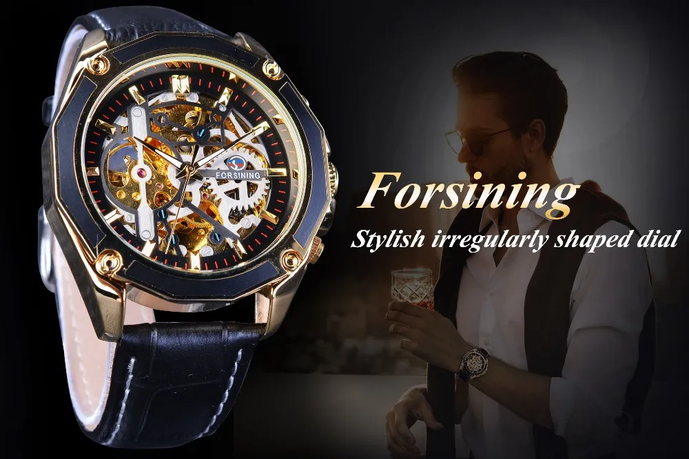 Прозрачный корпус Forsining, механизм в стиле стимпанк, мужские автоматические часы-скелетон, лучший бренд, открытый дизайн, с автоподзаводом2197