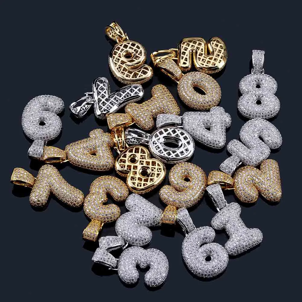 Hip Hop Bubble Arabic Number Pendant Necklace Cubic Zircon 0-9 Numbers Charm Gold Silver Ed Rope Chain For Men Women Jewelry 336T
