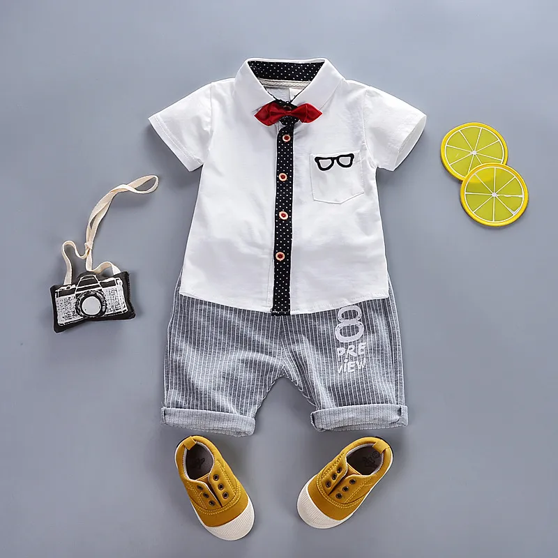 Kids Baby Boys Clothes Clothing Sets Summer Infant Boy Short Sleeve Shirt Pants Outfits Suits Toddler Child Bow Tie Outfit Track3060284