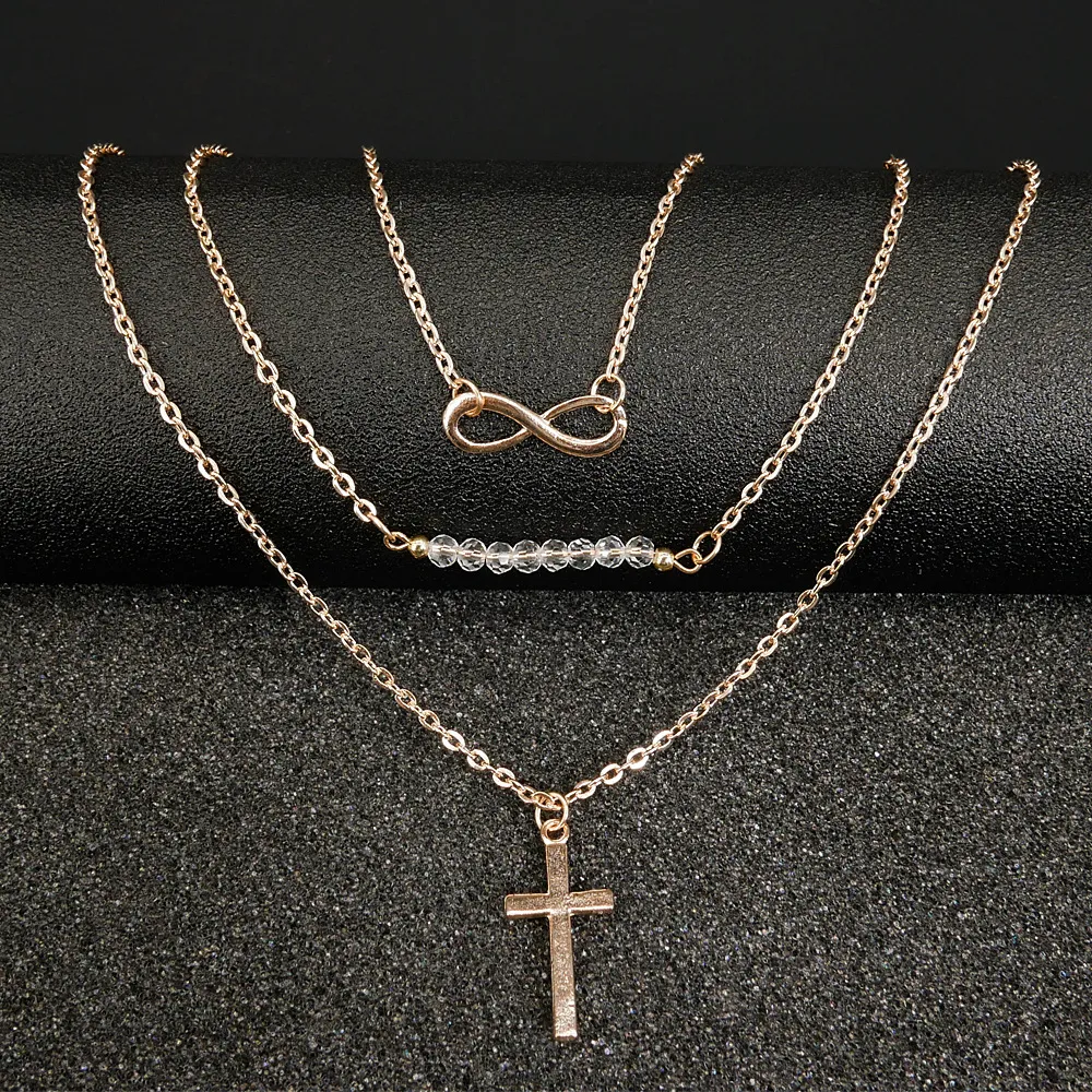 Schmuck Günstige Statement-Halskette für Frauen Kreuz Unendlichkeit Goldfarbe Schmucksache-Legierung Ketten Art und Weise Großhandel Hot
