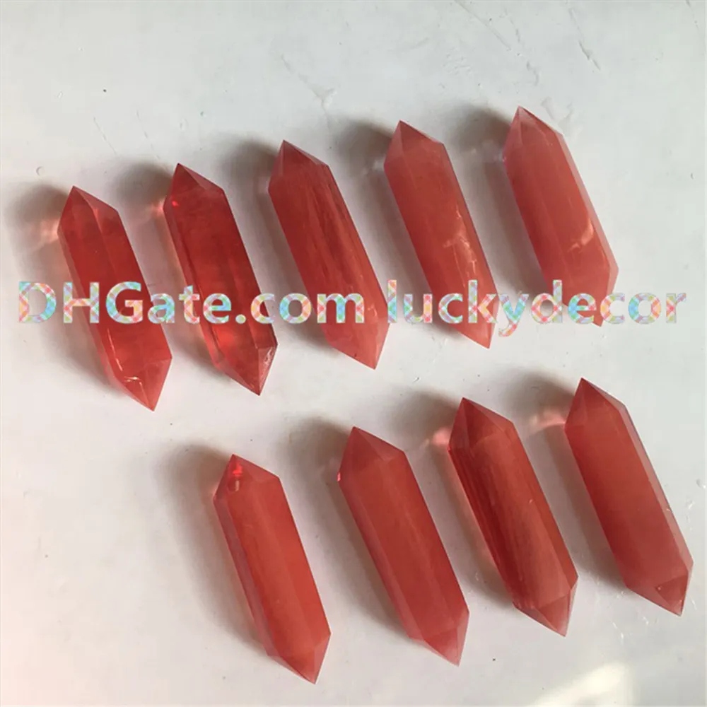 Gefacetteerde Red Smelt Quartz Crystal Wand Punt Dubbel beëindigd Quartz Reiki Meditatie Magische Wand Tusk Spike Ongeboorde Healing Cr302c