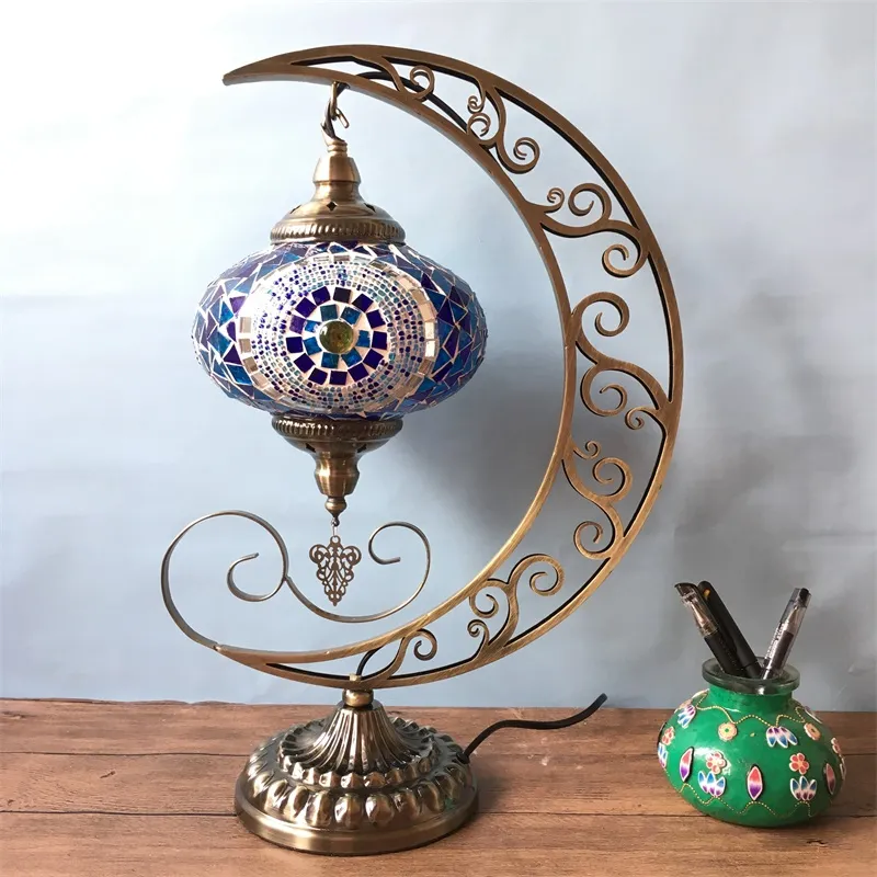 Retro Folk Style Moon Chambre romantique salon Restaurant Cafe El Handmade Mosaic Glass Turkish Lamp240y