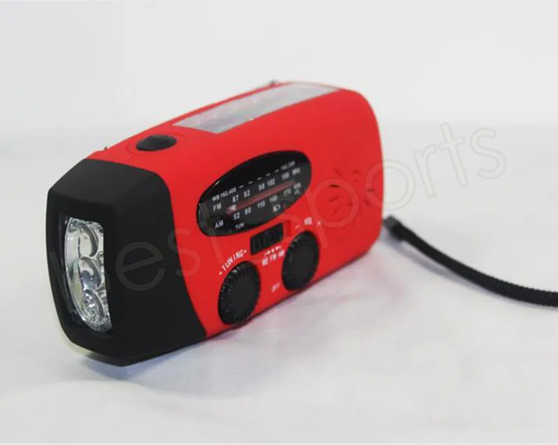 AM / FM / WB SOLAR RADIOLIGHT Emergency Solar Hand Crank Power 3 LED-ficklampa Elektrisk Torch Dynamo Ljusbelysning Lampa GGA969