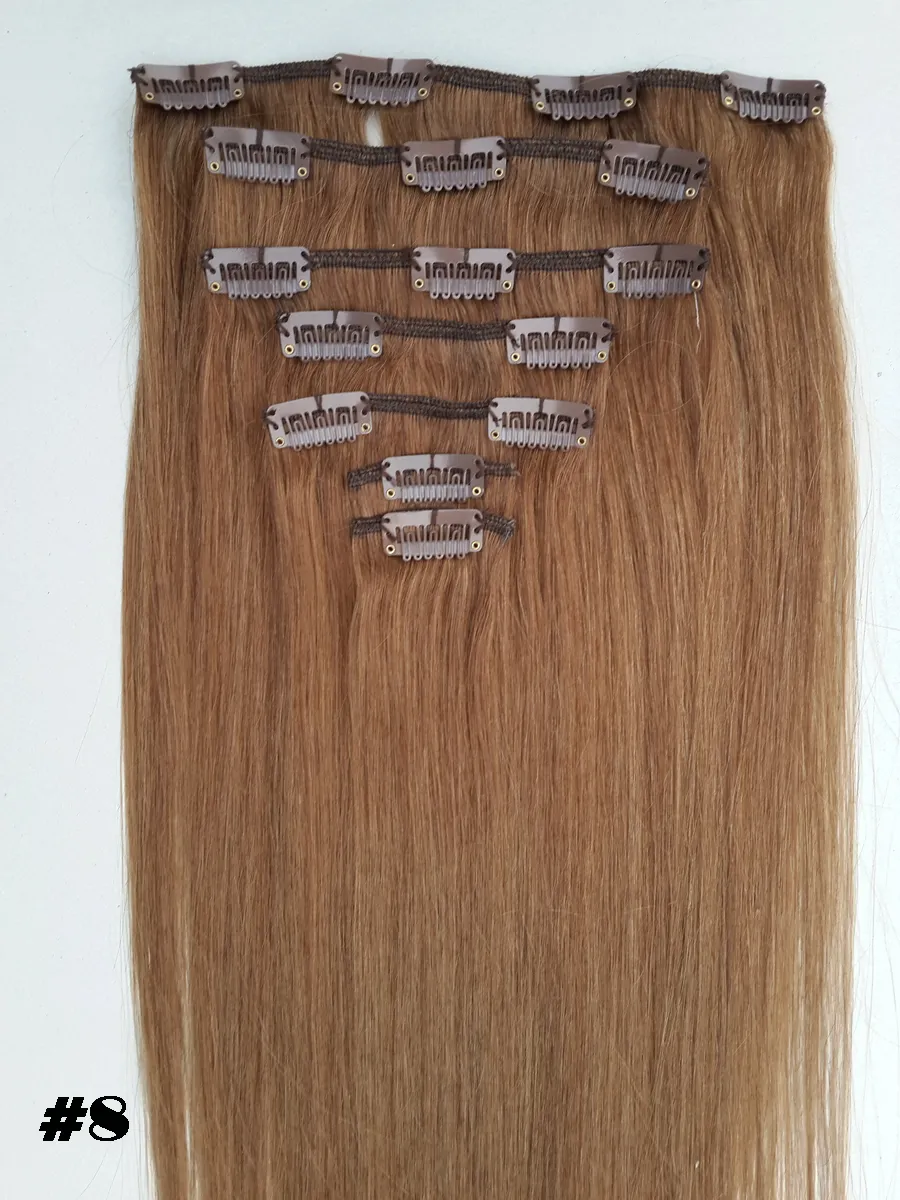 Clip Hair Pieces Double Drawn European Remy Human Hair Silky Straight Full Head Clip in Hair Extensions 12inch-26inch Natural Color