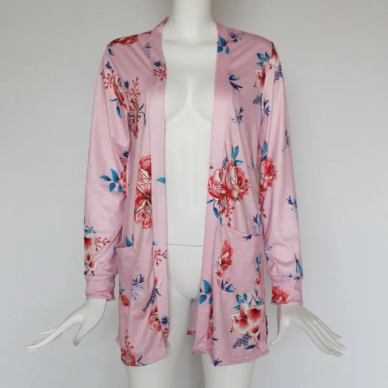 Spring Women Floral Cardigan US Europe Style Top Casual Contrast Long Sleeves Thin Outwear Coat Top Clothing For Sales