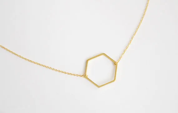 10st Gold Silver Geometric Hexagon Necklace Simple Sexangle Neckces Open Line Hive Hexagon Halsbandsmycken för kvinnor221N