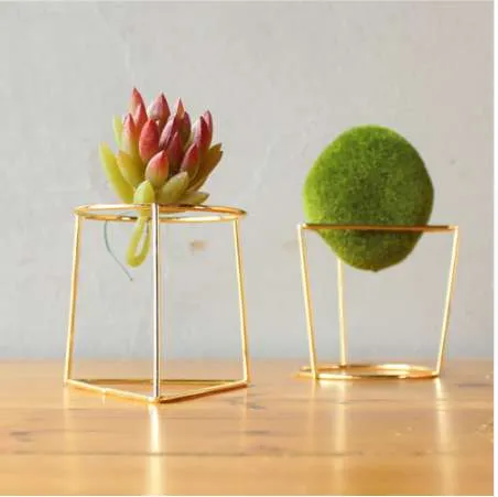 Criativo desktop branco mini planta cerâmica vasos de flores plantador com suporte de ferro geométrico dourado para flores suculentas plants221w