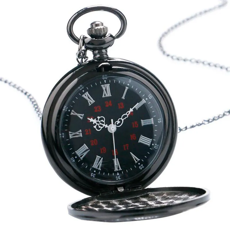 Charme vintage preto unissex moda número romano quartzo steampunk relógio de bolso feminino homem colar pingente com corrente Gifts229v