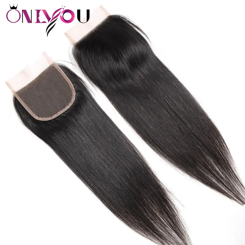 Brazilian Virgin Hair Straight Lace Closure 4x4 Free Middle Part Raw Indian Human Hair Extensions Top Closure Silky Straight Weaves Bundles