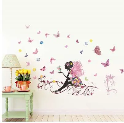 Papillon fleur fée Stickers muraux pour chambres d'enfants chambre décor bricolage dessin animé Stickers muraux Art Mural PVC affiches enfants Gi2526