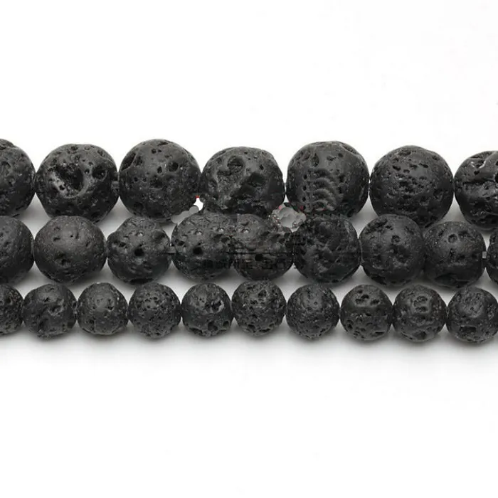4 6 8 10 12 mm schwarzer Vulkanstein synthetischer Lavastein runde Perlen gefärbt für Schmuckherstellung DIY ArmbandHalskette204f