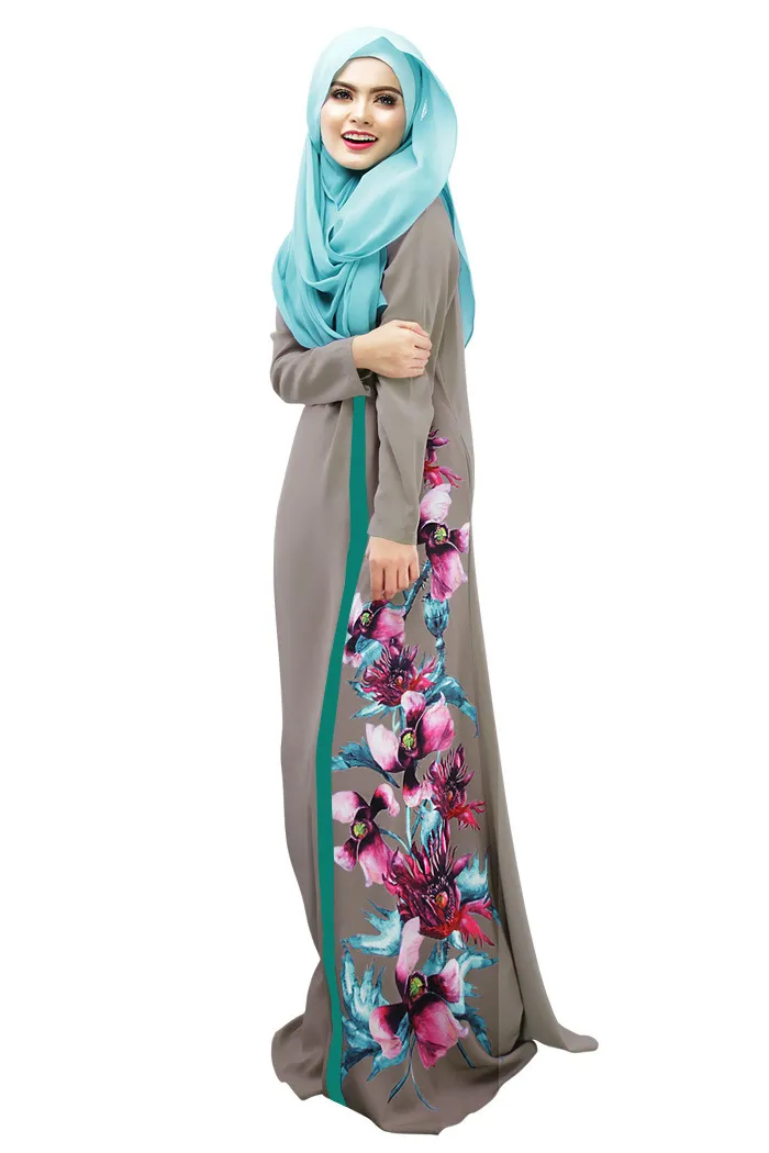 Мусульманских женщин Абая платье О-образным вырезом с длинным рукавом длиной до пола свободные печатных Исламский джилбаб хиджаб кафтан женская этническая одежда DK726MZ