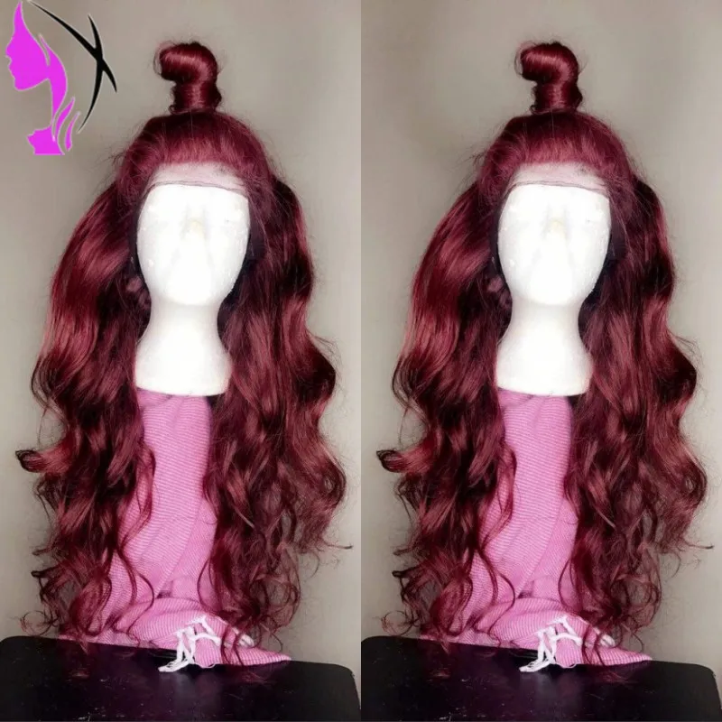 New high quality burgundy /blonde /brown / black Synthetic Lace Front Wig Glueless Body Wave cospaly wig Heat Resistant Hair for women
