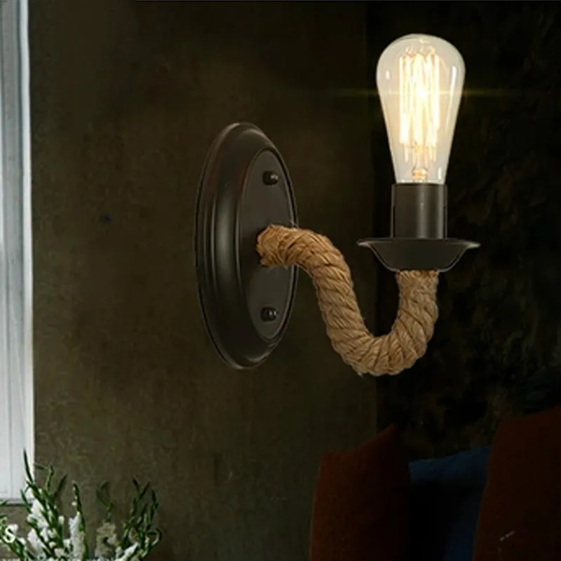 Lampade a parete con corda di canapa vintage loft retrod industriale Studio Light Light Study Cafe Sconces Luminaria273L