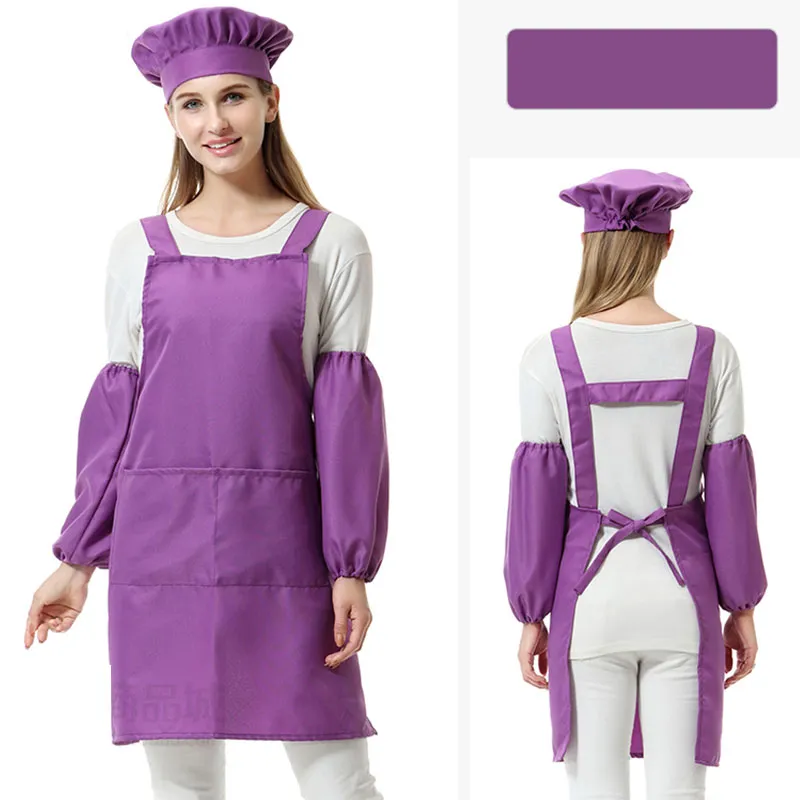 Customized Unisex polyester adult Kitchen Waists adult Aprons with Sleeve&Chef Hats for Painting Cooking Baking DHL