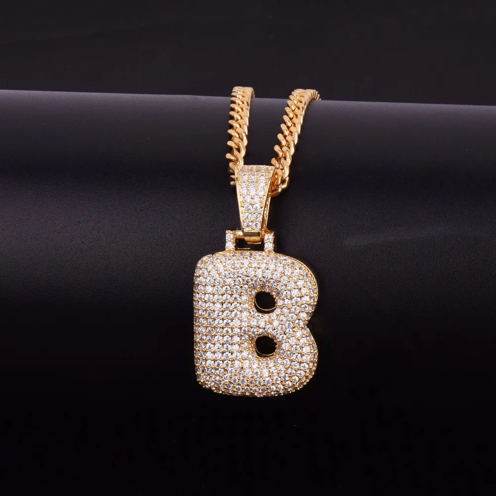 A-Z Anpassad namn Bubble Letters Halsband Pendant Bling Cubic Zircon Hip Hop Jewelry 2 Färger med kubansk kedja S267M