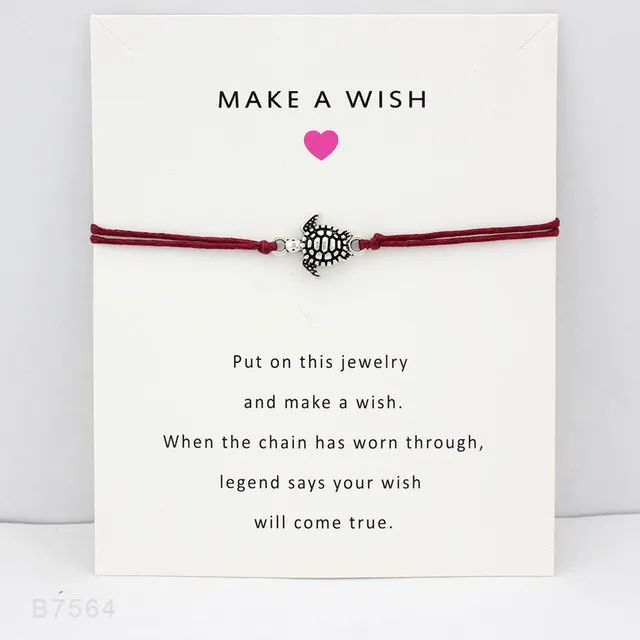 / Make A Wish Tortues de mer Tortue Animal Antique Argent Charme Bracelets avec Carte Réglable Femmes Hommes Bijoux Personnalisé Col228S