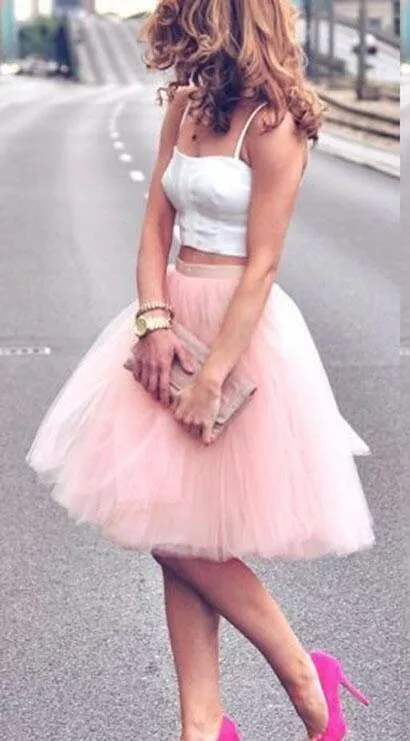 Charming Summer Knee Length Young Ladies Party Dresses Women Adult Tutu Tulle Skirt Two Pieces A Line Cheap Prom Dresses Party Wea2078