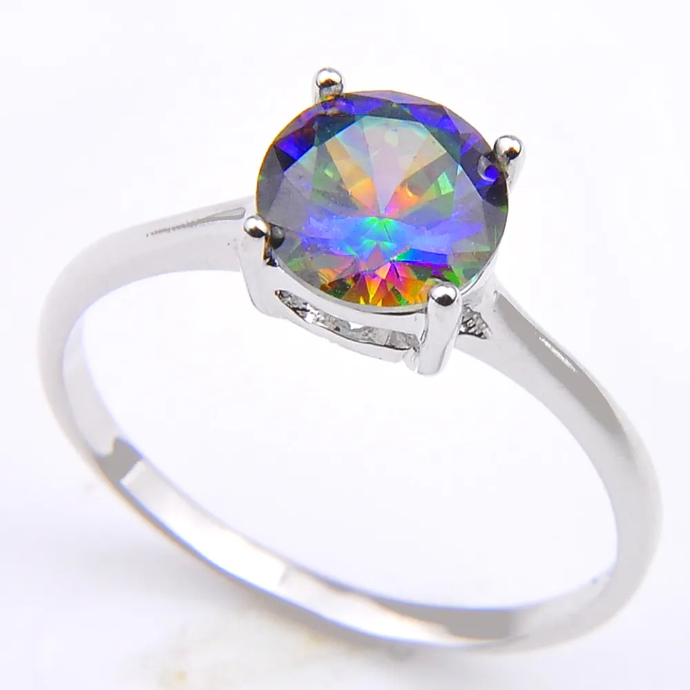 Luckyshine 10 peças lote lotes redondos de multicolor Mystic Topaz Gem 925 Sterling Silver Rings For Mull Men Cz Rings 282n