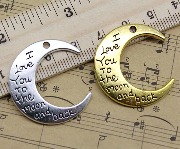 Whole Alloy Charms Pendant Jewelry Making Silver Golden I Love You To The Moon And Back DIY Jewelry Findings 29x27mm254A