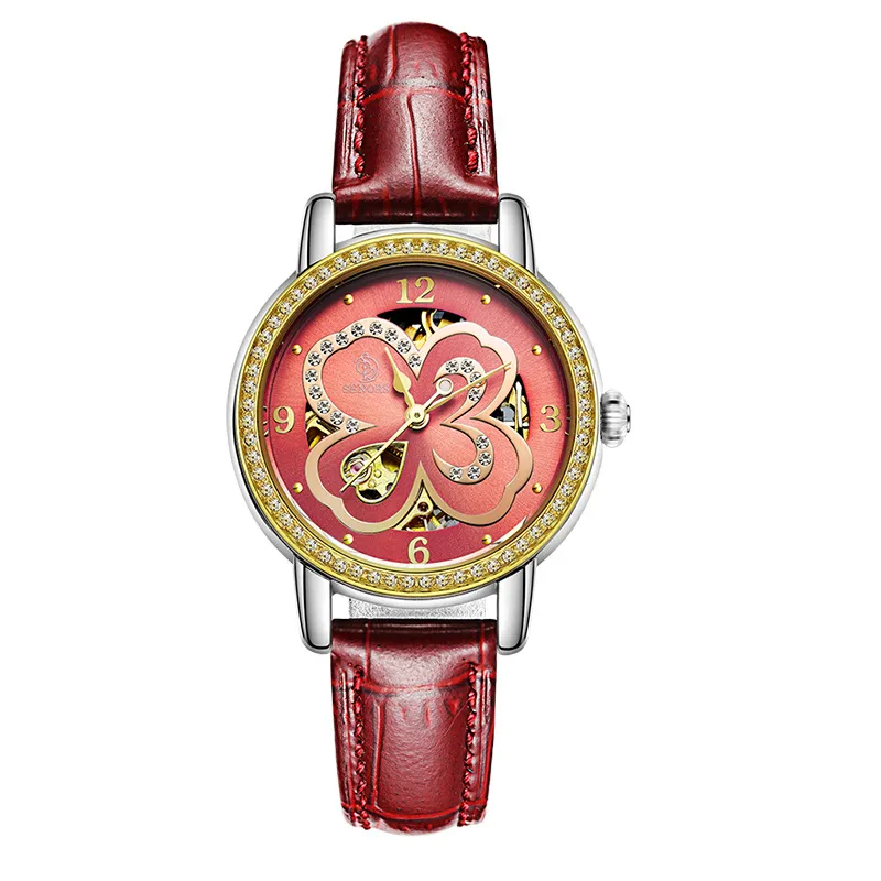 Senors Wengle New Clover Automatic MS Mechanical Watches Högkvalitativ äkta läderbutik genom botten Kvinnor Watches182J